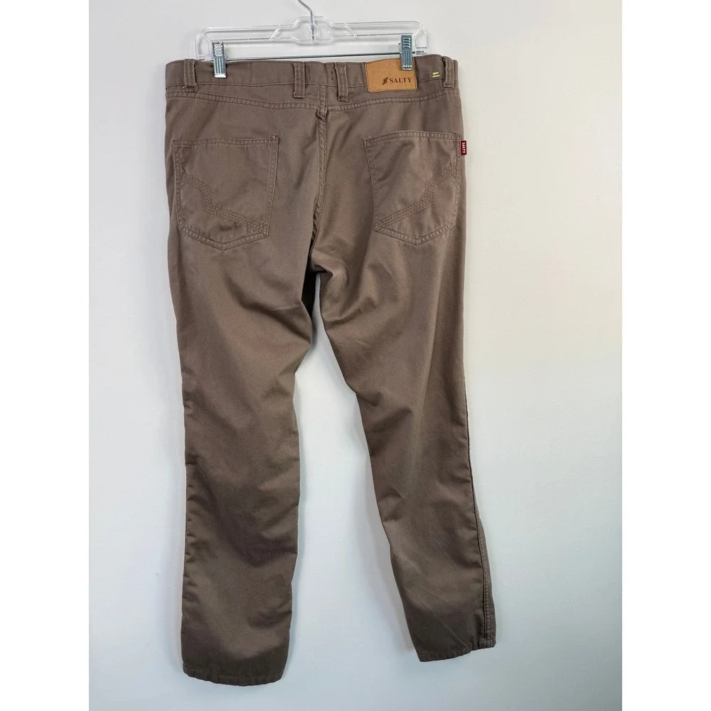 Salty Slim Fit Jeans Mens 36x32 Taupe Cotton Blend Five Pocket Casual Pants - Picture 2 of 4